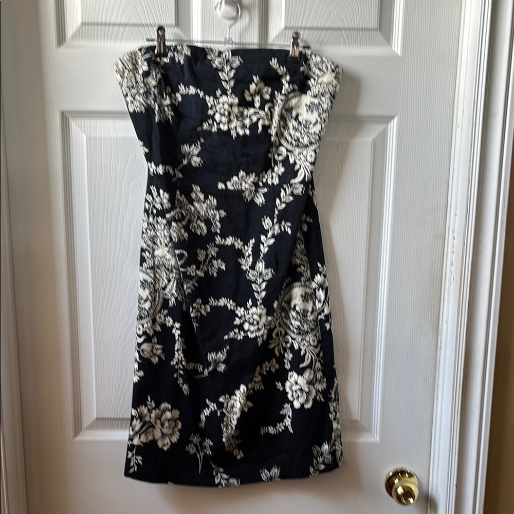 Le Chateau Elegant Black and Cream Strapless Dress